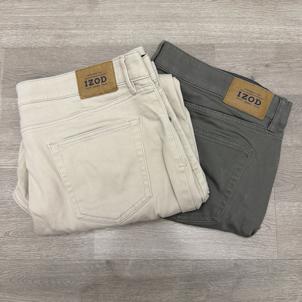 IZOD Pants Mens 40x30 Regular Fit Stretch 5 Pocket Gray Tan Lot of 2
